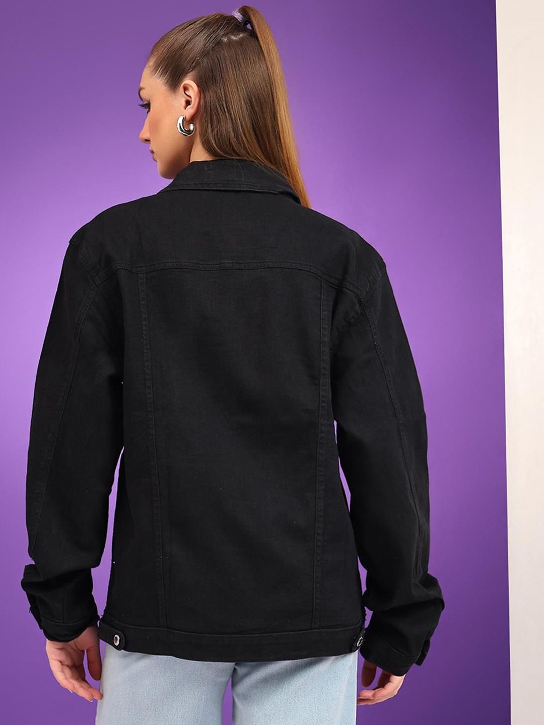 Kotty Women Spread Collar Solid Casual Denim Jacket