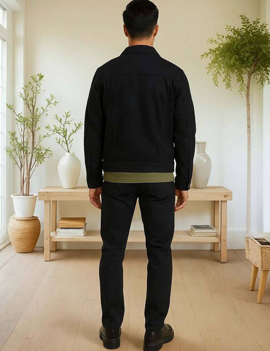 Kotty Men Spread Collar Solid Denim Jacket