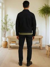 Kotty Men Spread Collar Solid Denim Jacket