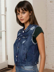 Kotty Women Spread Collar Solid Denim Jacket