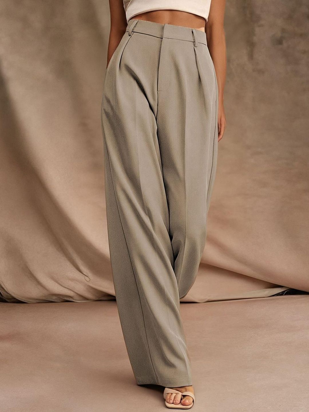 Kotty Women Cotton Relaxed Straight Leg Straight Fit High-Rise Easy Wash Formal Trousers