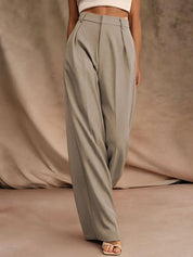 Kotty Women Cotton Relaxed Straight Leg Straight Fit High-Rise Easy Wash Formal Trousers