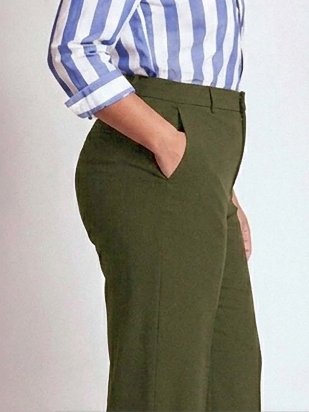 Green Wide Leg High-Rise Trousers for Women – Modern Solid Design | Kotty