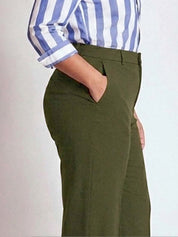 Green Wide Leg High-Rise Trousers for Women – Modern Solid Design | Kotty