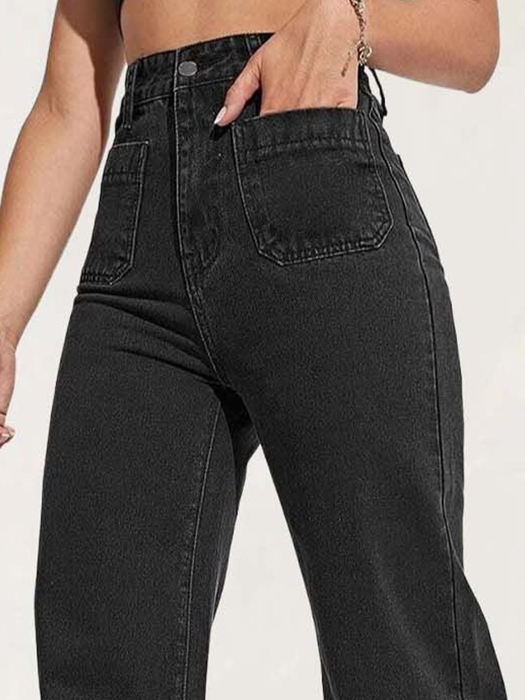 Kotty Women Straight Fit High-Rise Stretchable Cotton Black Jeans (Cotton Blend)