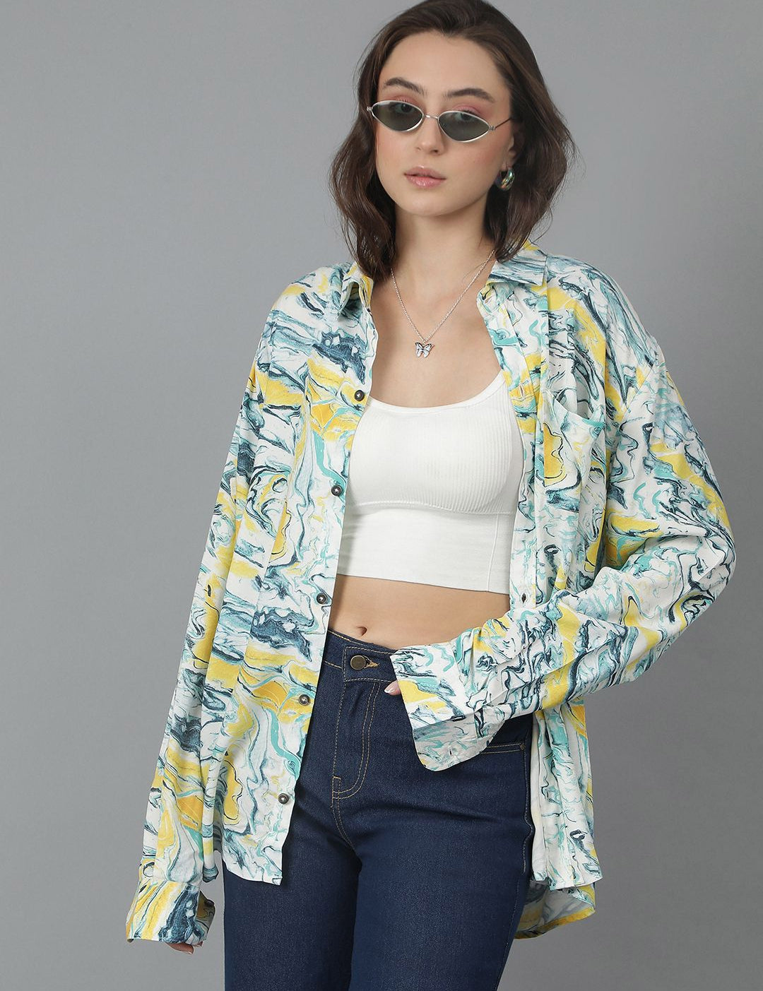 Kotty Women Spread Collar Floral Printed Cotton Oversized Casual Shirt