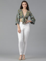 Kotty Print Flared Sleeve Crop Top