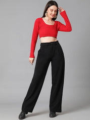 KOTTY Basics Women Relaxed Straight Leg Relaxed Fit High-Rise Easy Wash Trousers