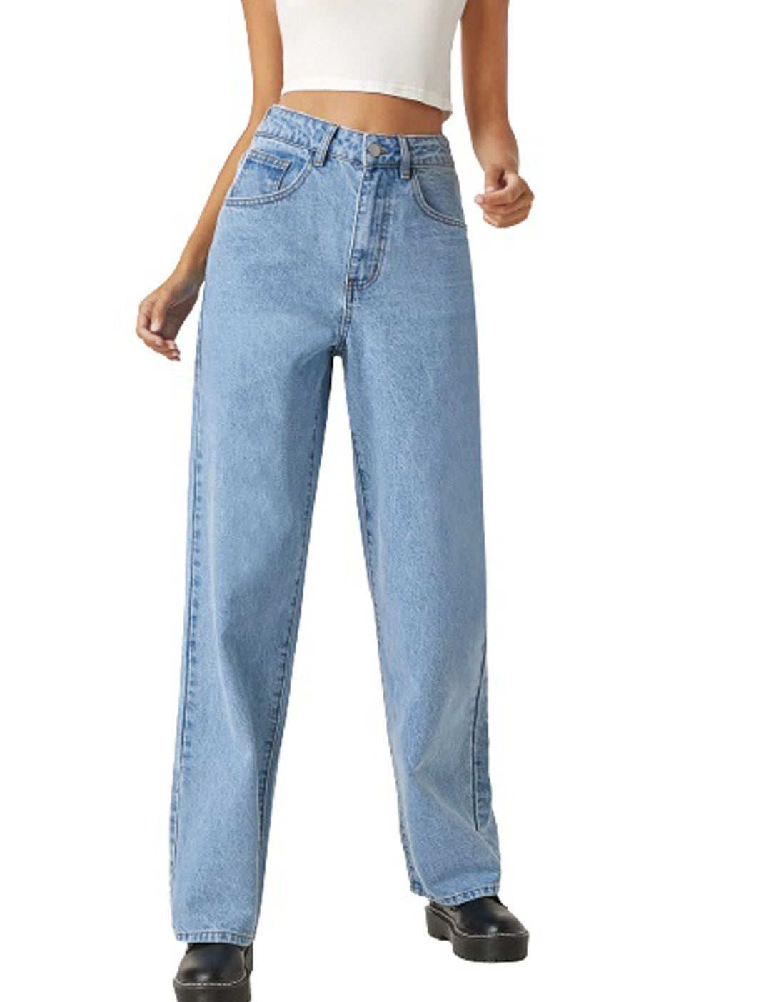 Kotty Women Jean Straight Fit High-Rise Low Distress Light Fade Stretchable Jeans