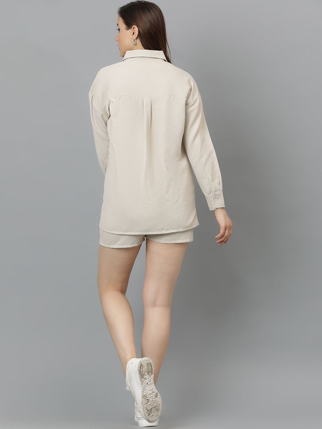 Kotty Beige Self-Design Shirt With Shorts 