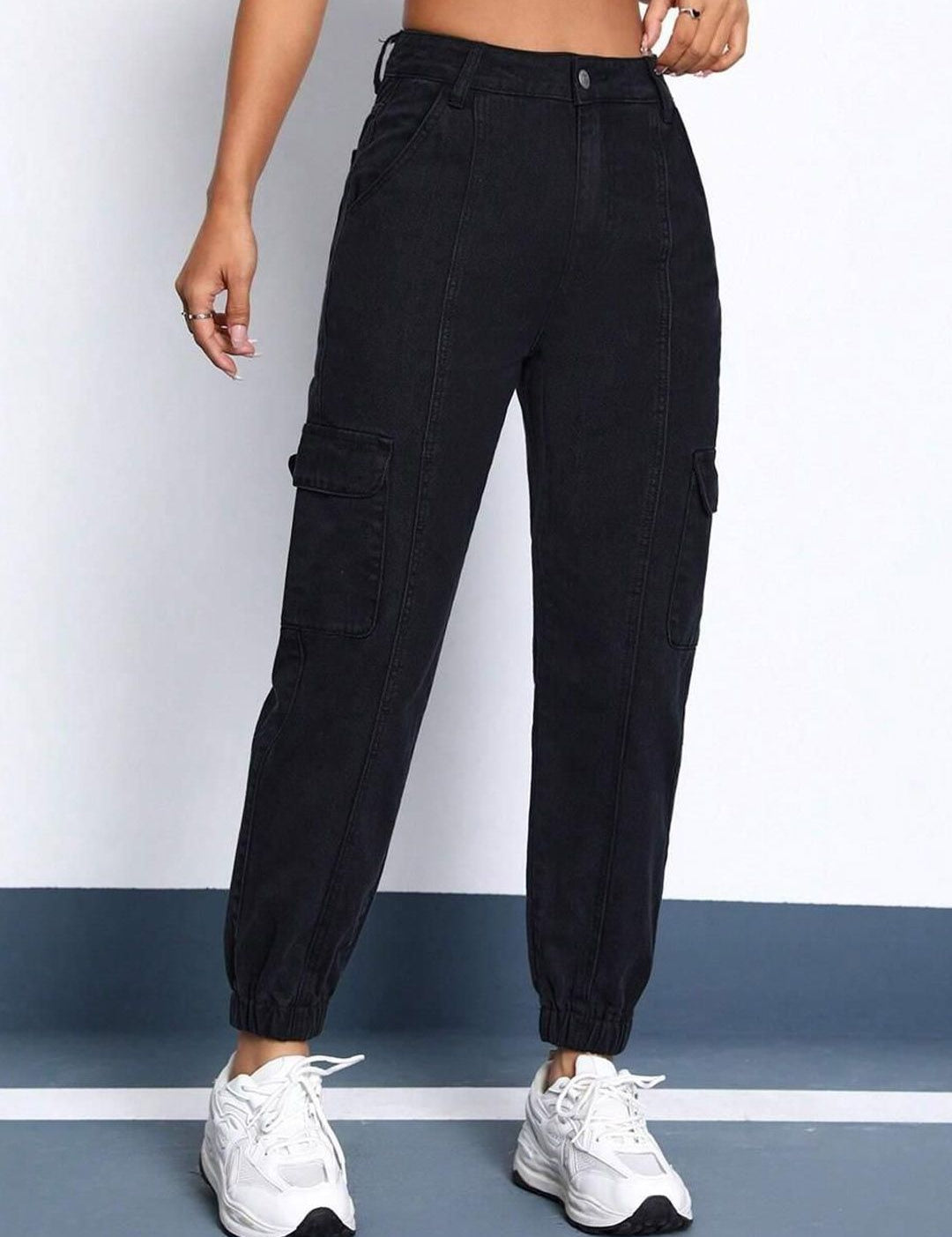 Kotty Women Black Cotton Straight Fit High-Rise Stretchable Jeans