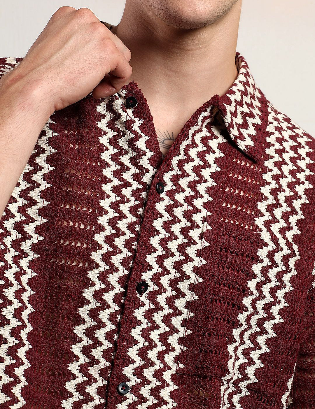 Kotty Men Vertical Stripes Self Design Cotton Sheer Casual Shirt