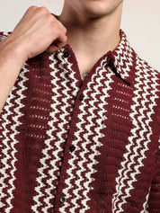 Kotty Men Vertical Stripes Self Design Cotton Sheer Casual Shirt