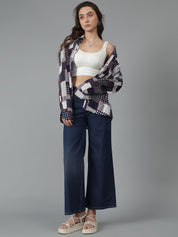 Kotty Women Spread Collar Abstract Printed Cotton Oversized Casual Shirt