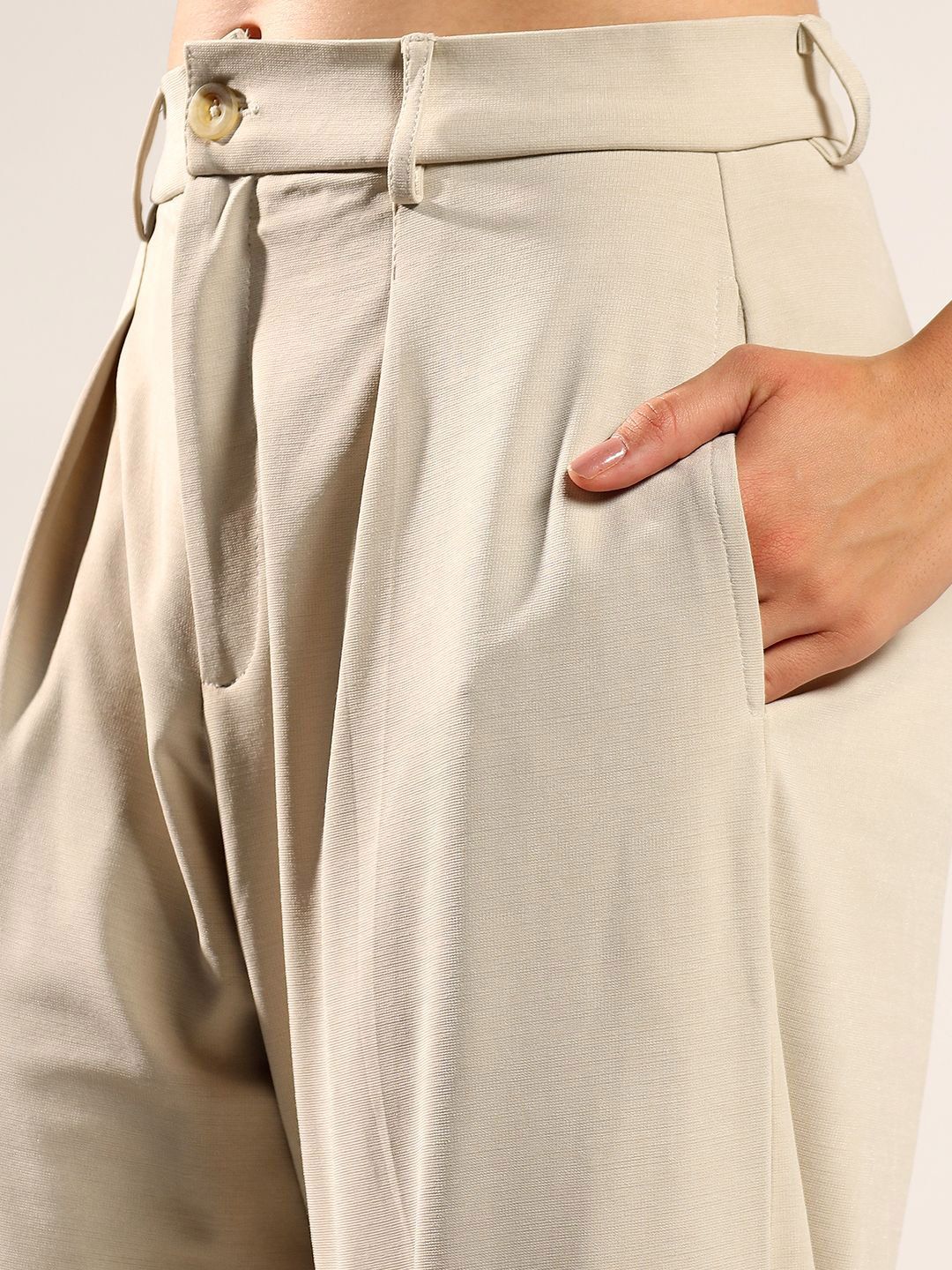 Kotty Women Relaxed Wide Leg High-Rise Pleated Easy Wash Formal Trousers