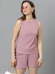 Kotty Pink Round Neck Sleeveless Top & Shorts