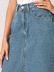 Kotty  Women Solid Denim Pencil Knee-Length Skirt