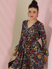 Kotty Women Floral Printed Flutter Sleeve Fit & Flare Dress