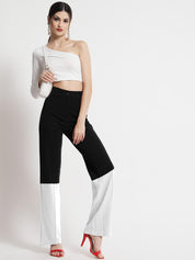 Kotty Women Colourblocked High-Rise Straight Fit Easy Wash Trousers