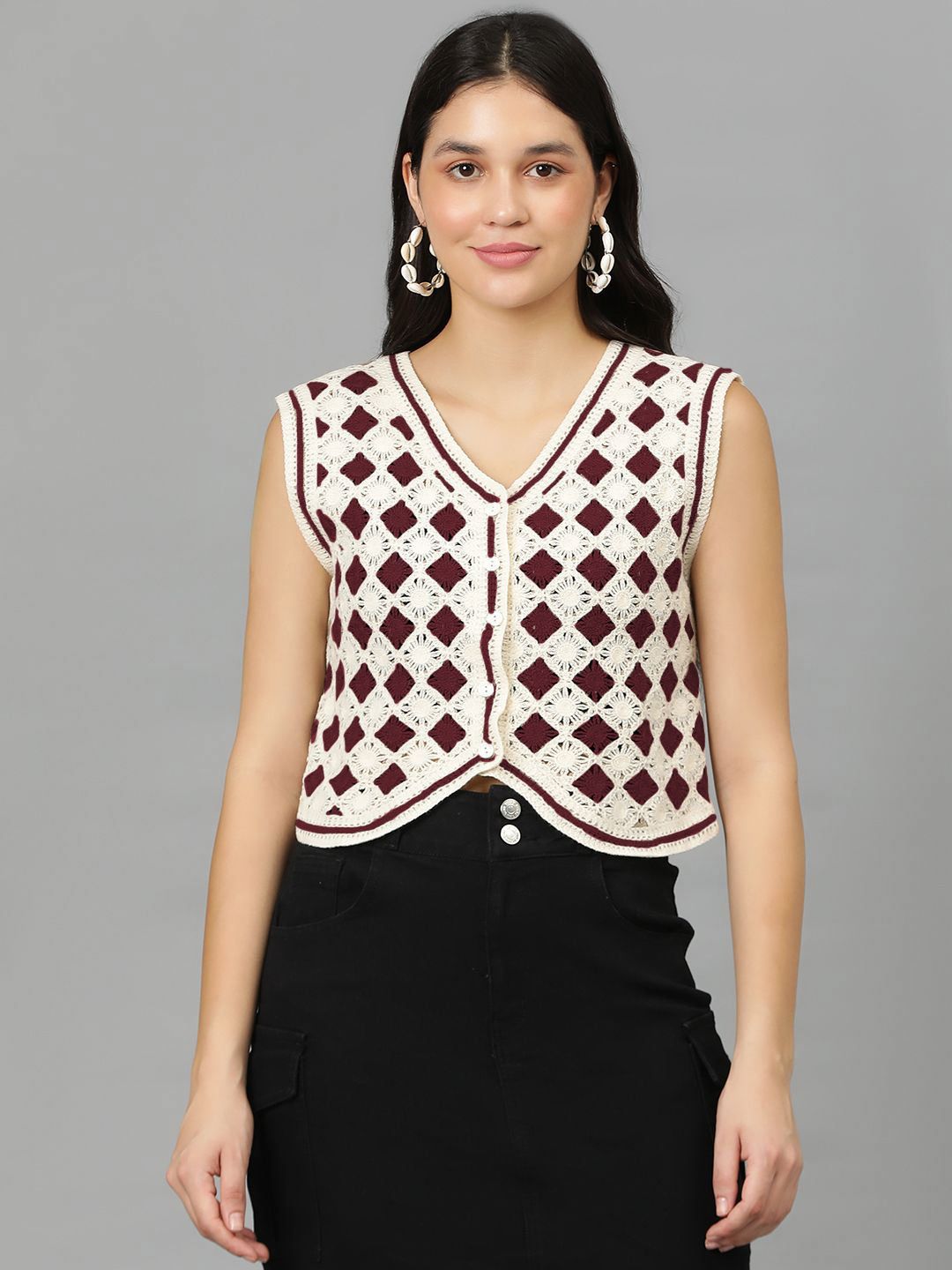 Kotty Women Self Design V-Neck Cotton Top