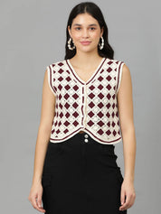 Kotty Women Self Design V-Neck Cotton Top