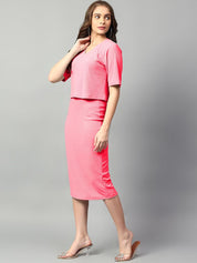 Kotty Pink V-Neck Short Sleeves Top With Skirt 