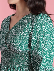 Kotty Women PrintedBishop Sleeve Crepe Fit & Flare Mini Dress