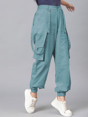 Kotty Women Relaxed High-Rise Easy Wash Cargos Trousers