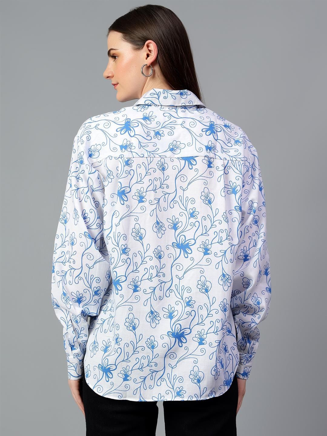 Kotty Women Comfort Spread Collar Floral Printed Cotton Oversized Casual Shirt