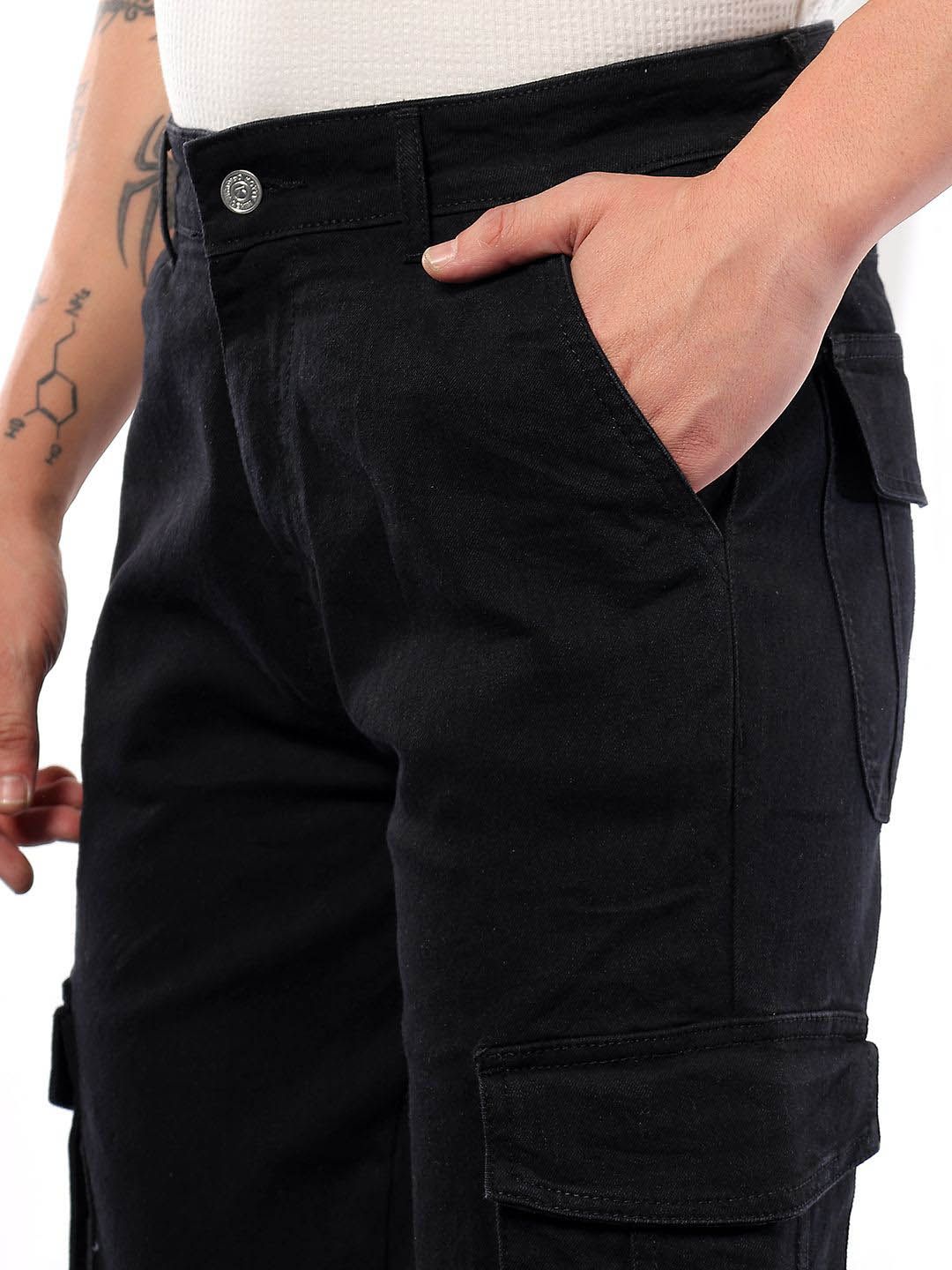 Kotty Men Comfort Regular Fit Mid-Rise Cargo Styles Cotton Jeans