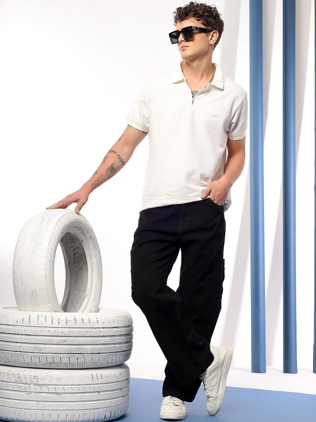 Kotty Men Relaxed Fit Low-Rise Stretchable Cargo Style Jeans