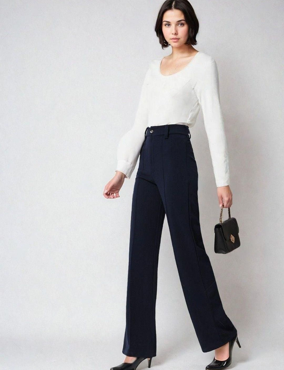 Kotty White and Navy Blue Long Sleeves T-Shirt with Trouser