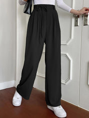 Kotty Women Cotton Relaxed Straight Leg Straight Fit High-Rise Easy Wash Pleated Trousers