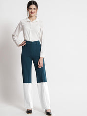 Kotty Women Colourblocked High-Rise Straight Fit Easy Wash Regular Trousers