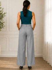 Grey Regular Fit High-Rise Trousers for Women | Kotty