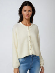 Kotty Women Self Design Round Neck Long Sleeves Front-Open Sweaters