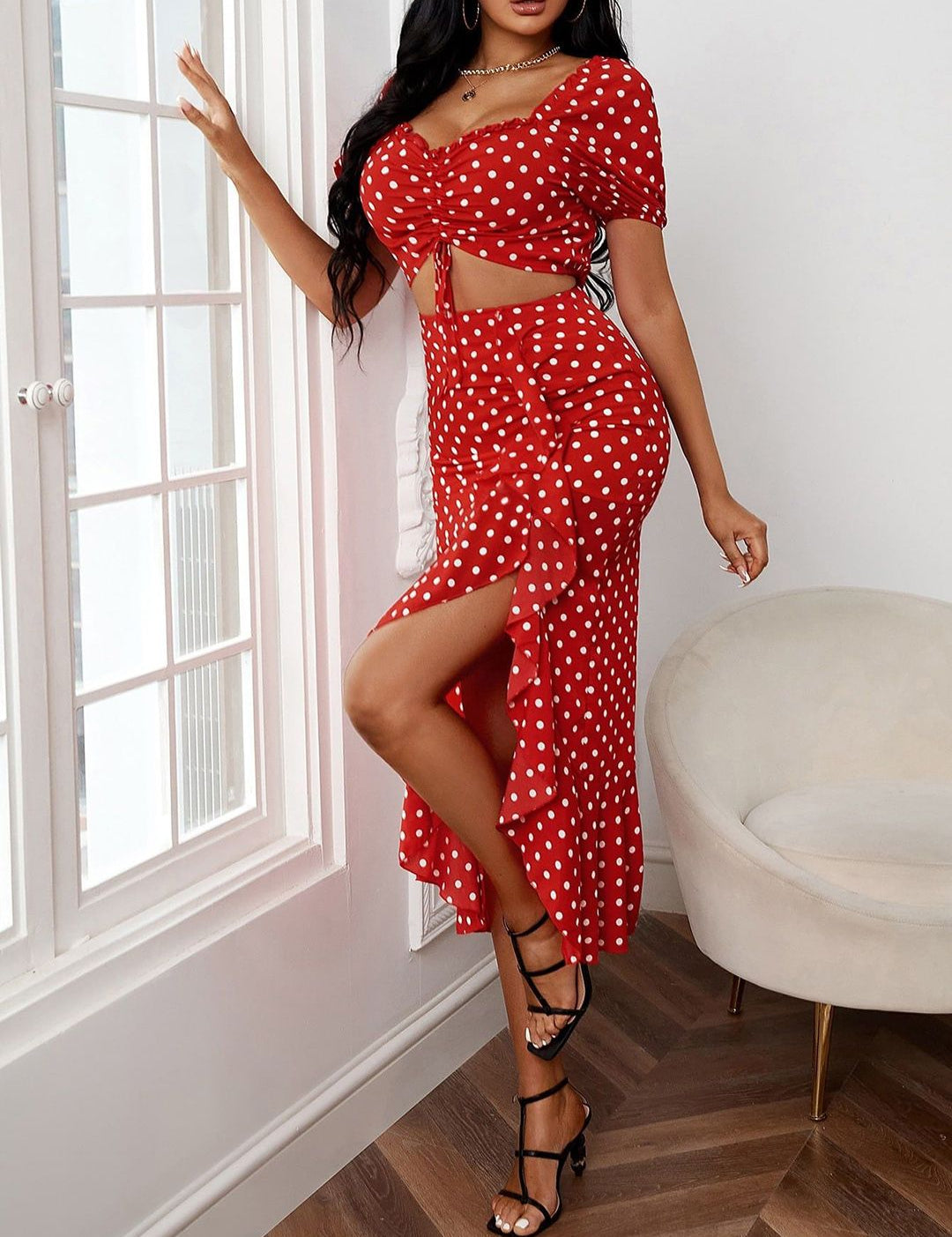 Kotty Polka Dot Off-Shoulder Top with Skirt