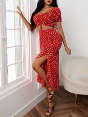 Kotty Polka Dot Off-Shoulder Top with Skirt