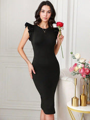 Kotty Flutter Sleeve Bodycon Midi Dress