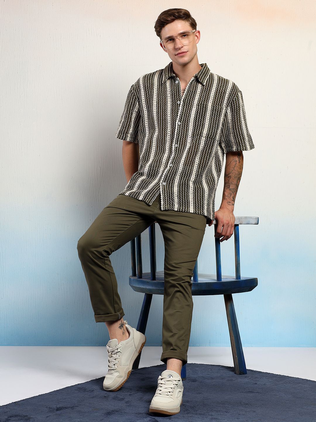 Kotty Men Striped Casual Regular Fit Cotton Shirt