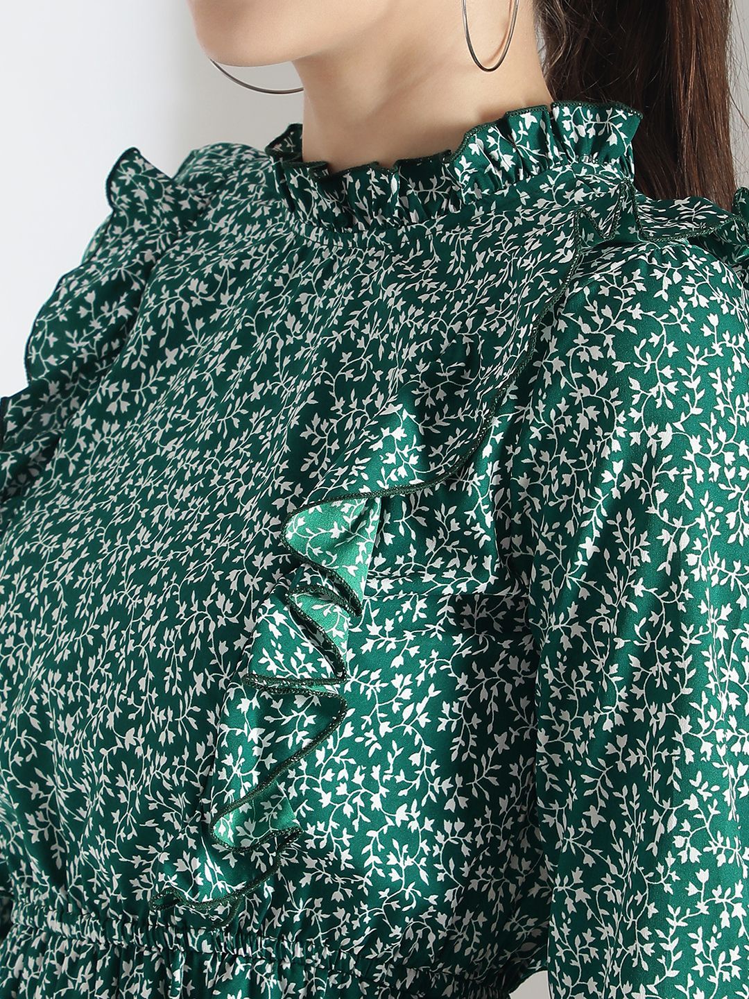 Kotty Floral Printed Bishop Sleeve Ruffled Fit & Flare Dress