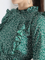 Kotty Floral Printed Bishop Sleeve Ruffled Fit & Flare Dress