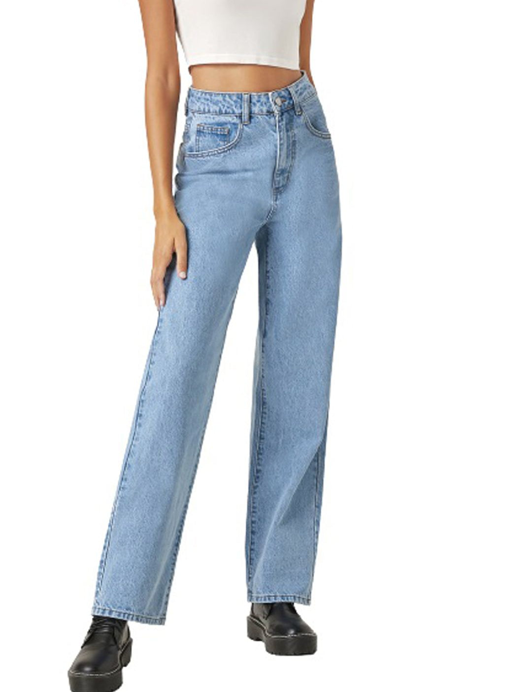 Kotty Women Jean Straight Fit High-Rise Low Distress Light Fade Stretchable Jeans