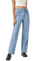 Kotty Women Jean Straight Fit High-Rise Low Distress Light Fade Stretchable Jeans