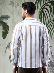 Kotty Men Spread Collar Vertical Striped Casual Shirt