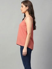 Kotty Top Rust Orange Women's V-Neck Sleeveless Fashion