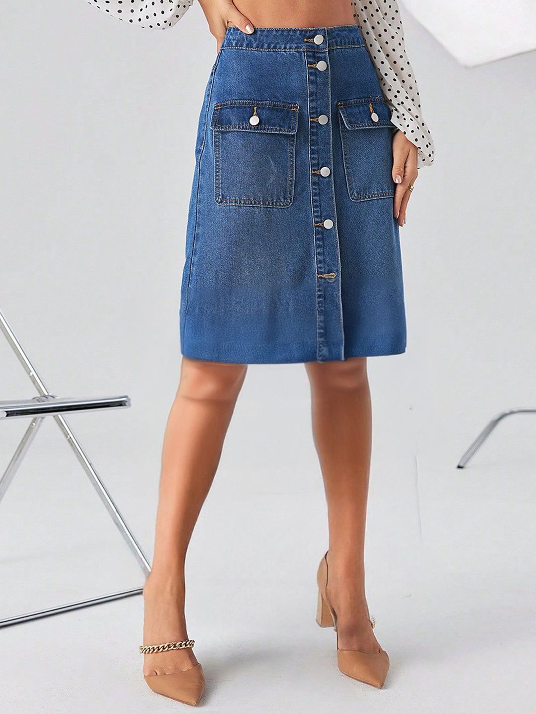 Kotty A-Line Above Knee Blue Skirt