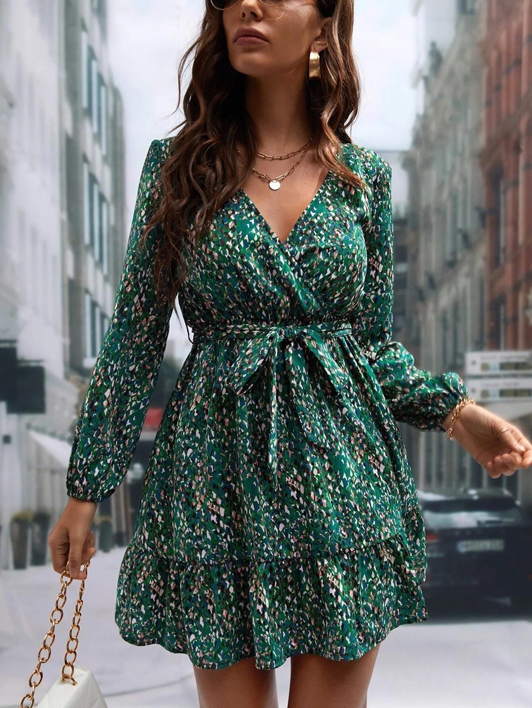 Kotty Animal Print Puff Sleeve Crepe Fit & Flare Dress