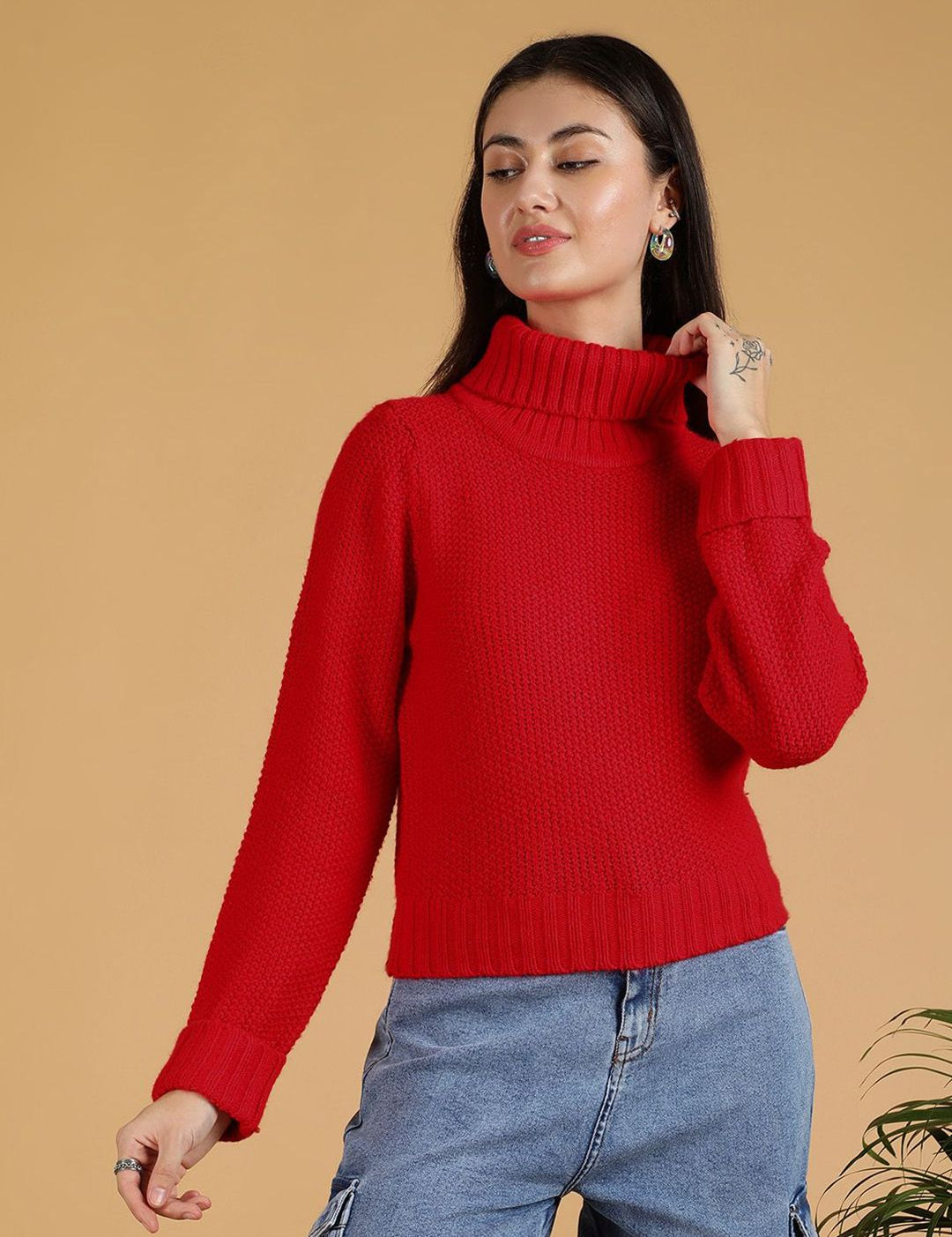 Kotty Women Turtle Neck Crop Pullover Sweater