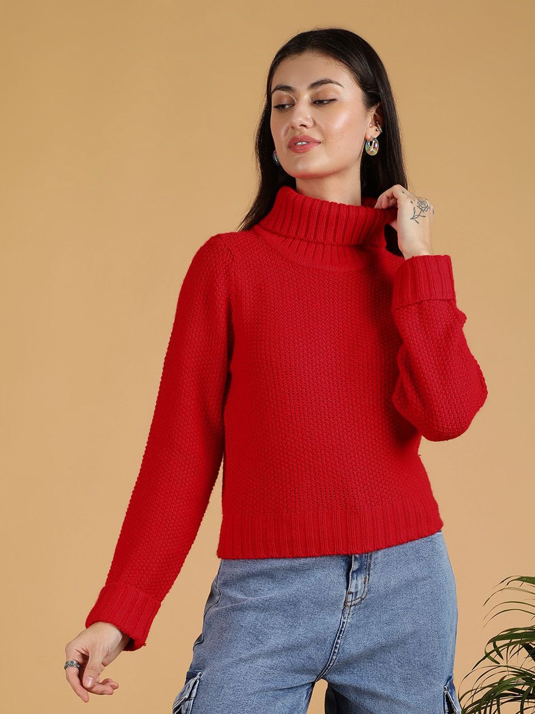 Kotty Women Turtle Neck Crop Pullover Sweater